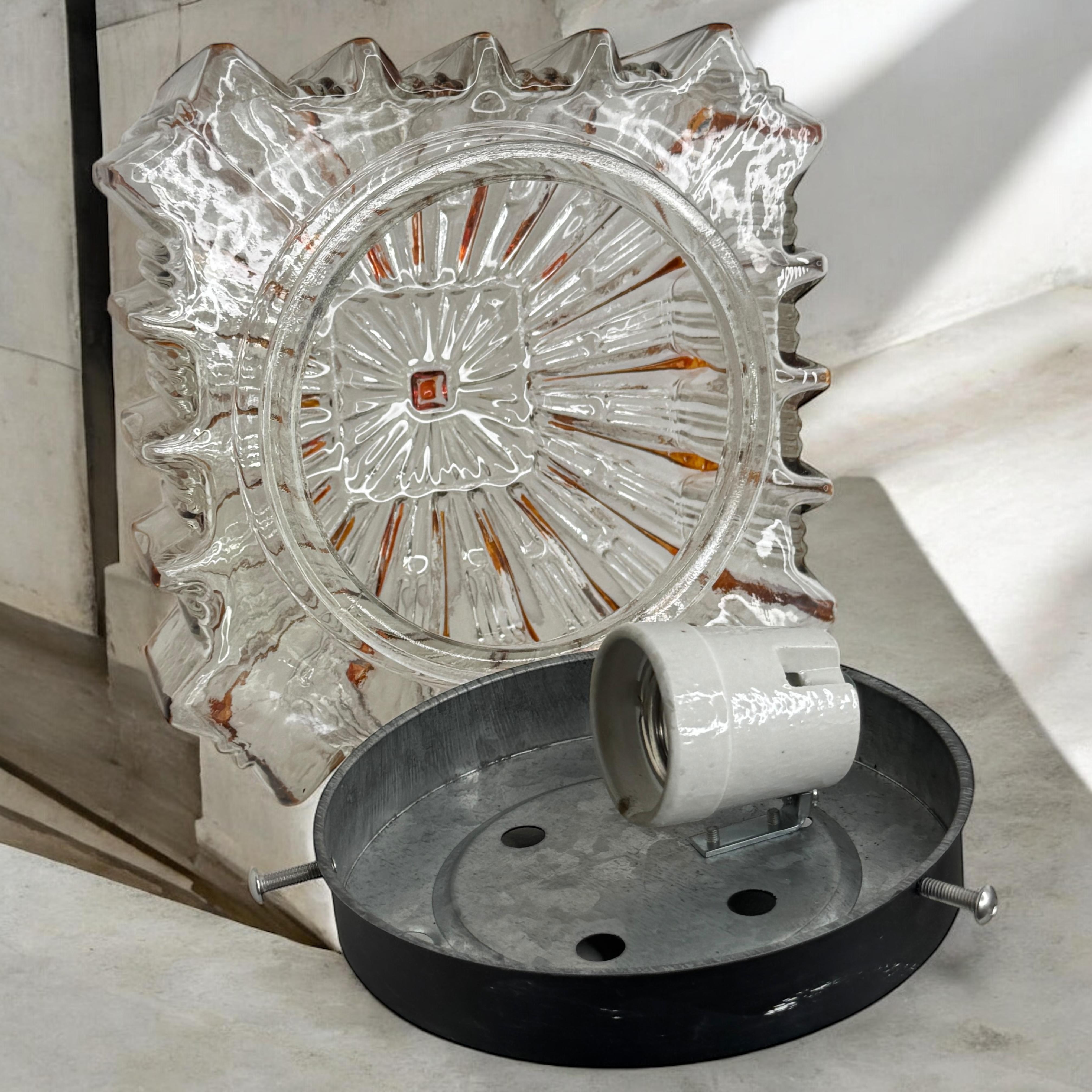 Petite Cute Starburst Pattern Limburg Square Flush Mount Ceiling Light, 1970s For Sale 4