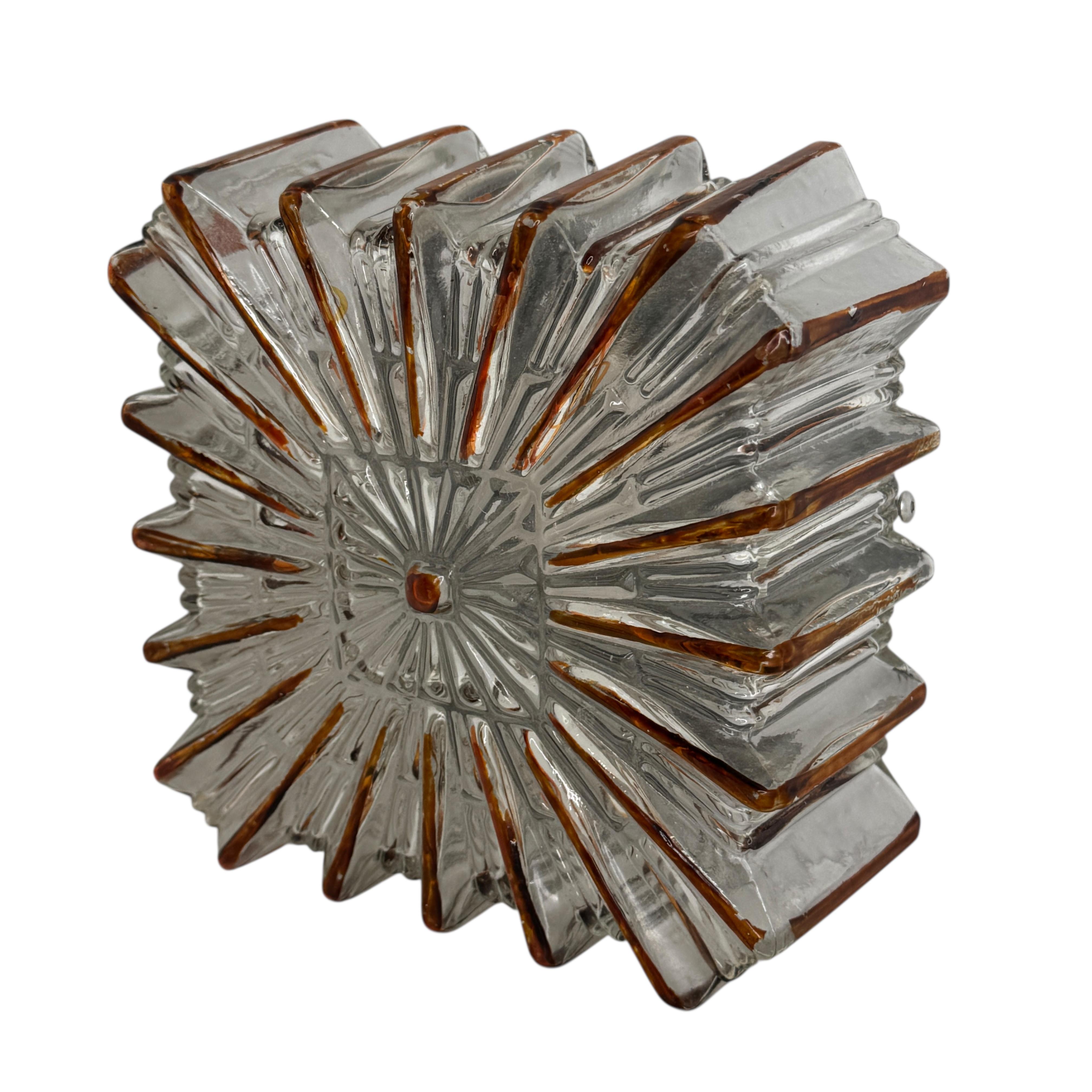 Mid-Century Modern Petite Cute Starburst Pattern Limburg Square Flush Mount Ceiling Light, 1970s For Sale