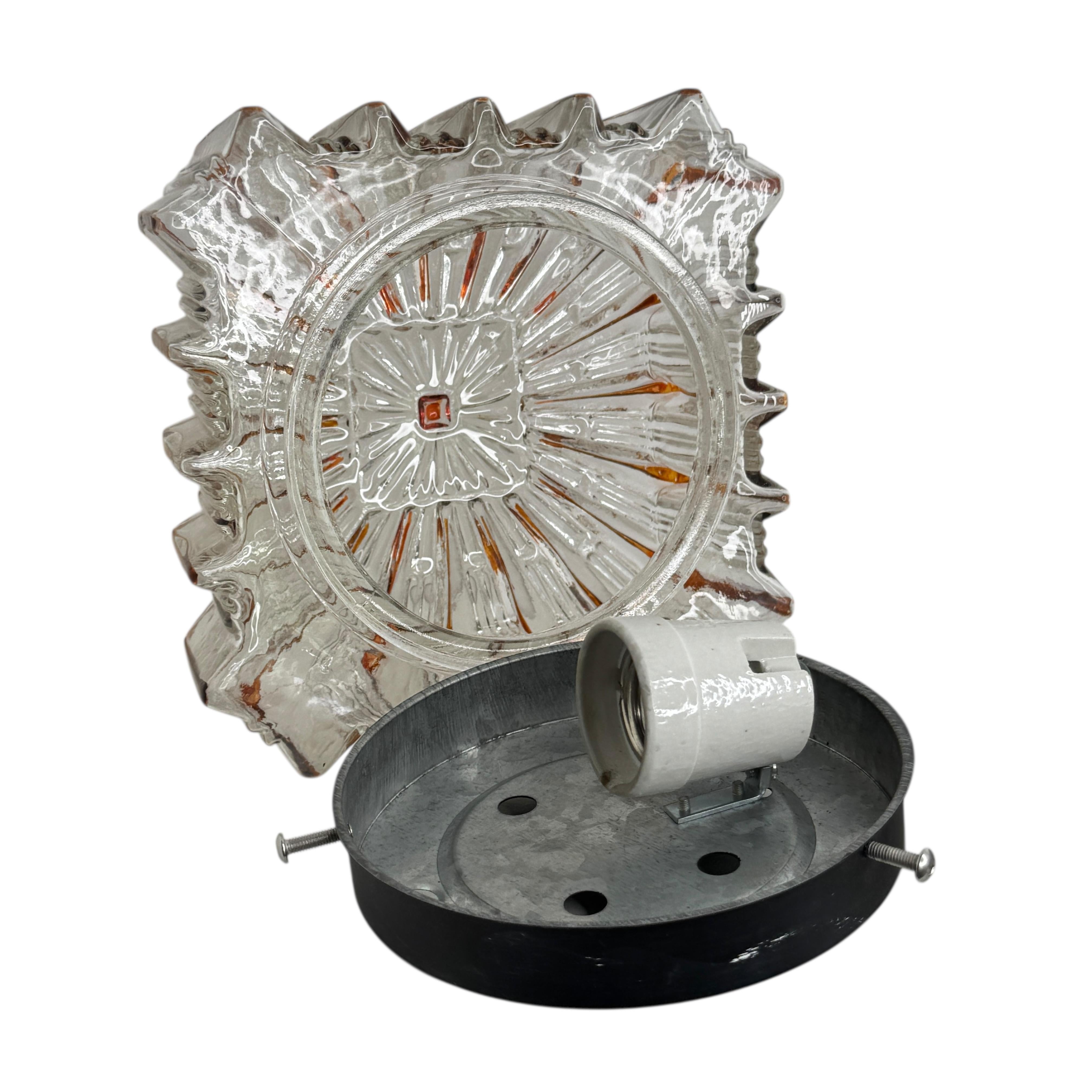 German Petite Cute Starburst Pattern Limburg Square Flush Mount Ceiling Light, 1970s For Sale