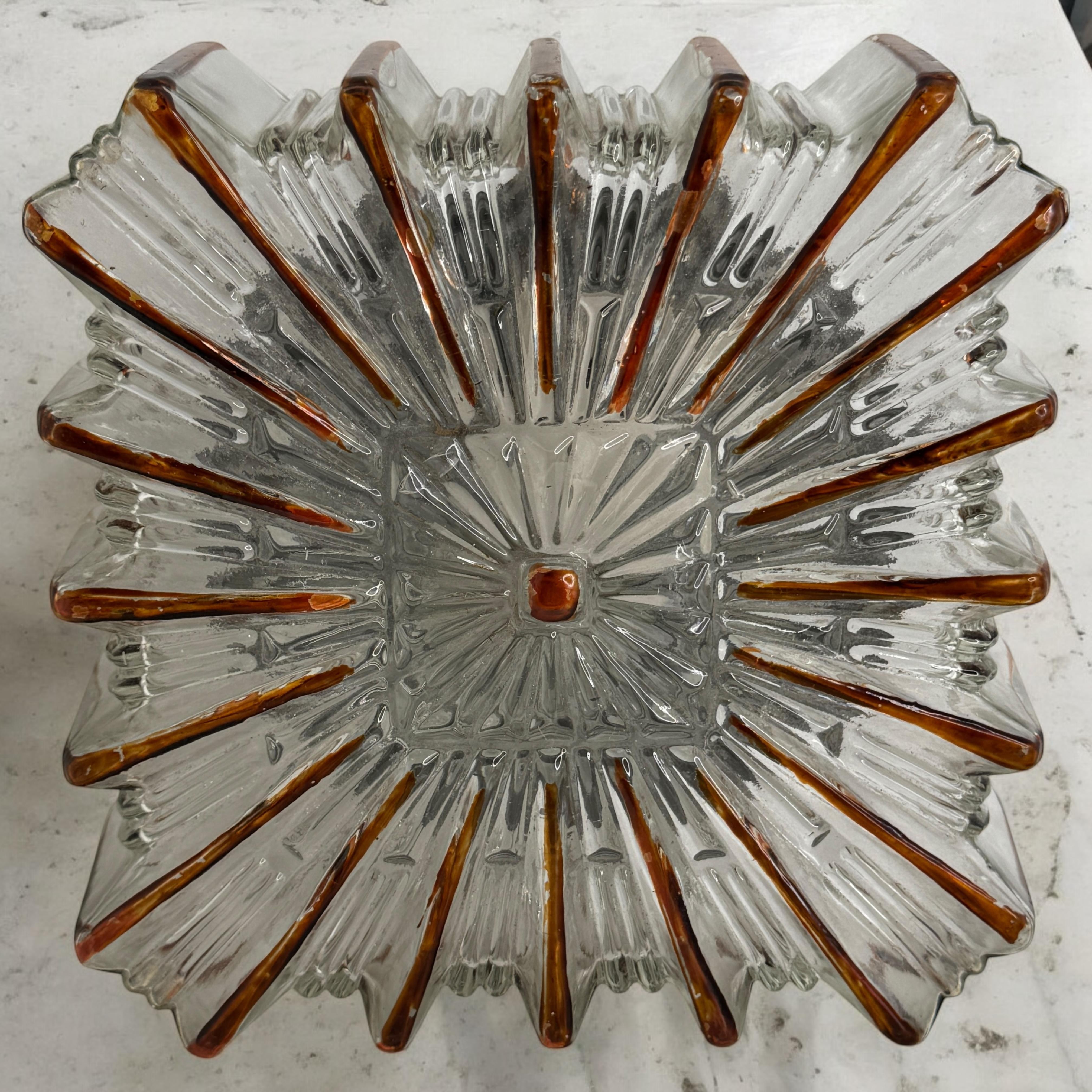 Petite Cute Starburst Pattern Limburg Square Flush Mount Ceiling Light, 1970s For Sale 1
