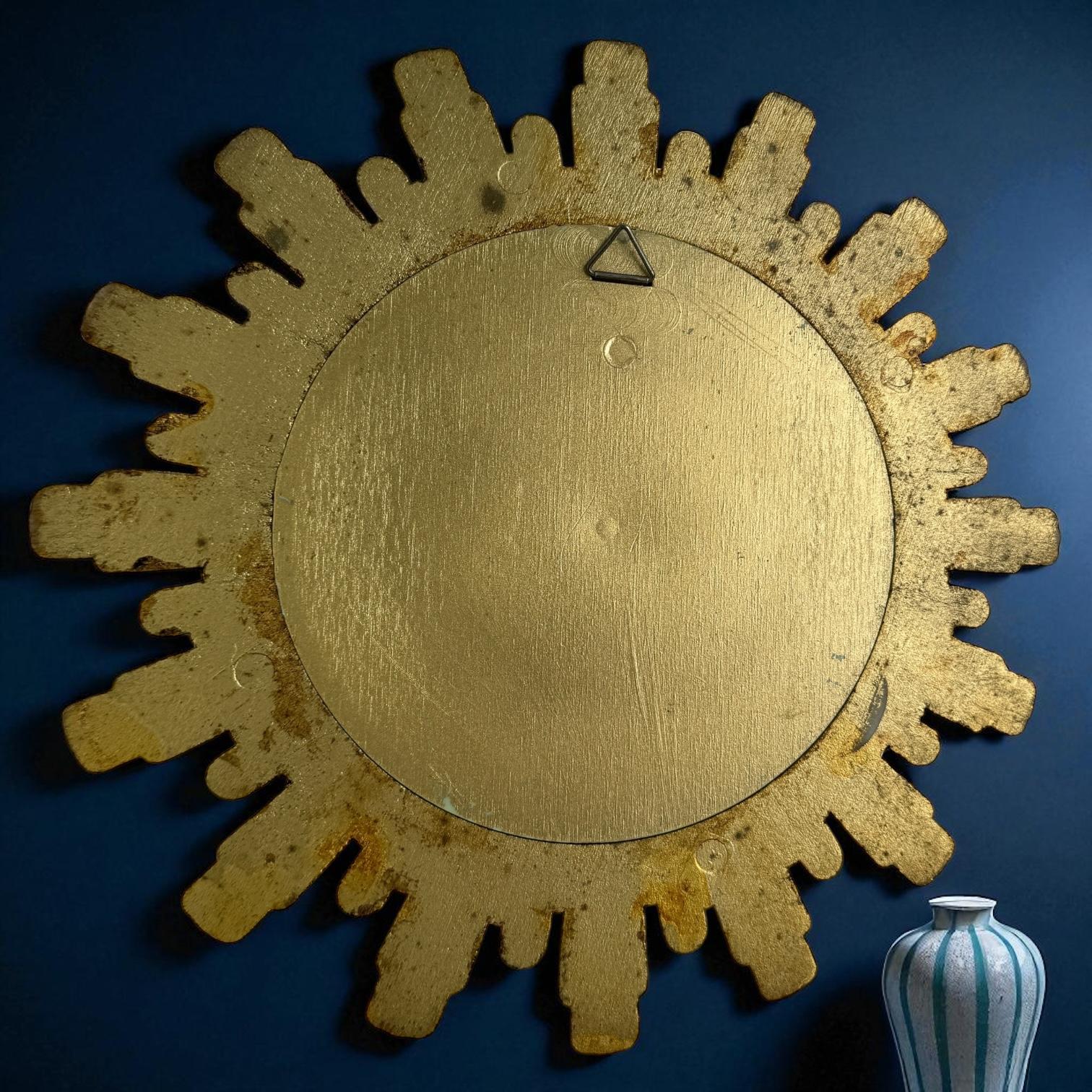 Petite Cute Starburst Sunburst Gilded Resin Convex Mirror Belgium, circa 1970s For Sale 8