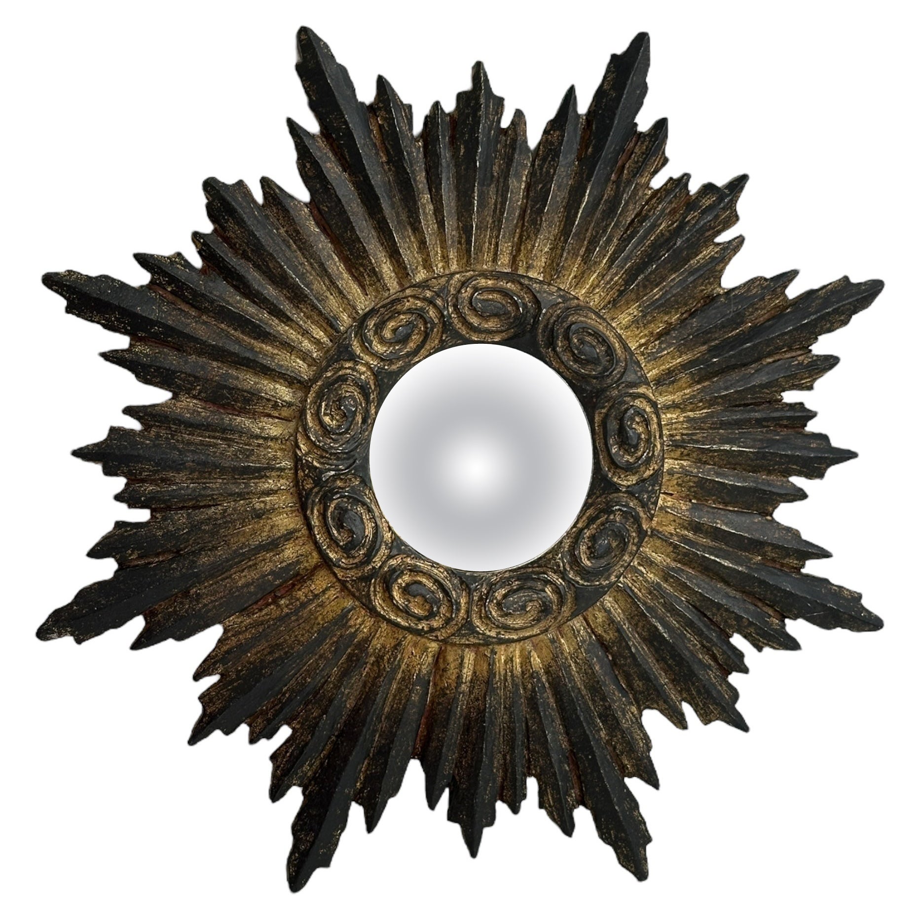 Petite Cute Starburst Sunburst Gilded Resin Convex Mirror Belgium, circa 1980s
