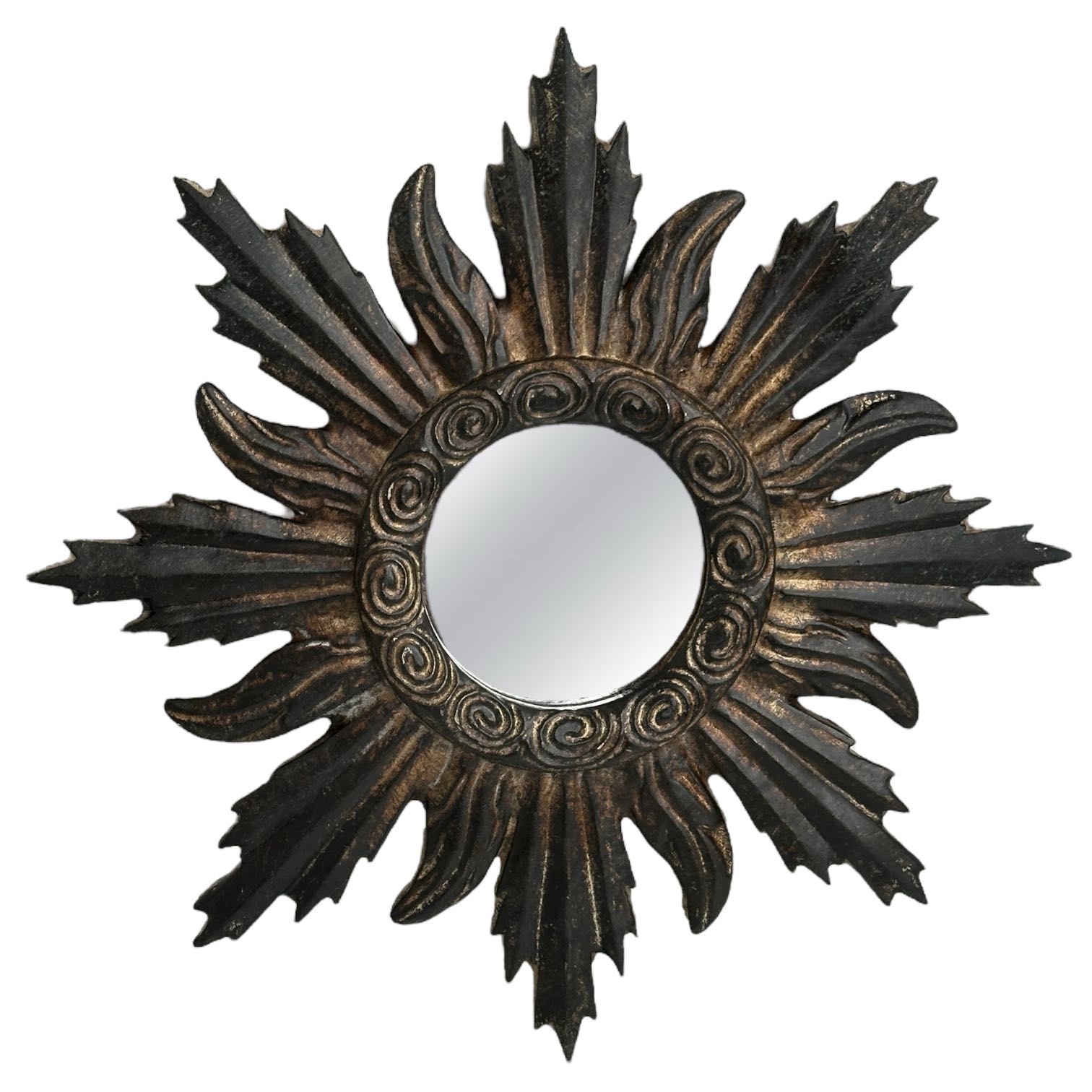 Espejo plano de resina dorada Petite Cute Starburst Sunburst Bélgica, circa años 80
