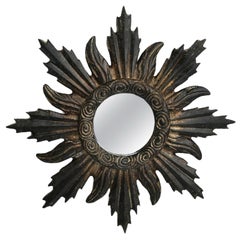 Espejo plano de resina dorada Petite Cute Starburst Sunburst Bélgica, circa años 80