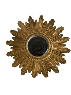 Espejo plano de resina dorada Petite Cute Starburst Sunburst Alemania, circa 1970s