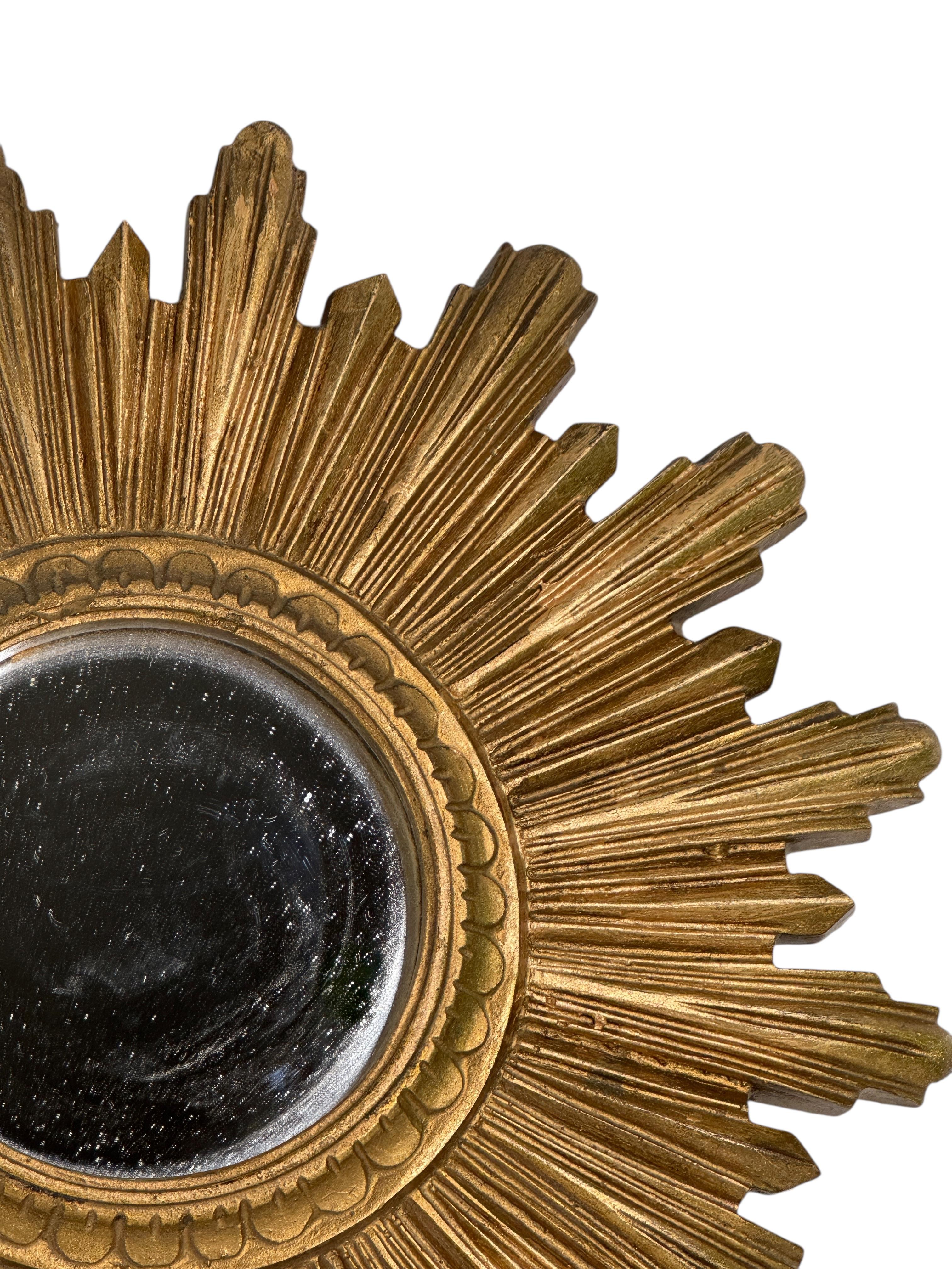 Gilt Petite Cute Starburst Sunburst Gilded Resin Flat Mirror Germany, circa 1970s For Sale