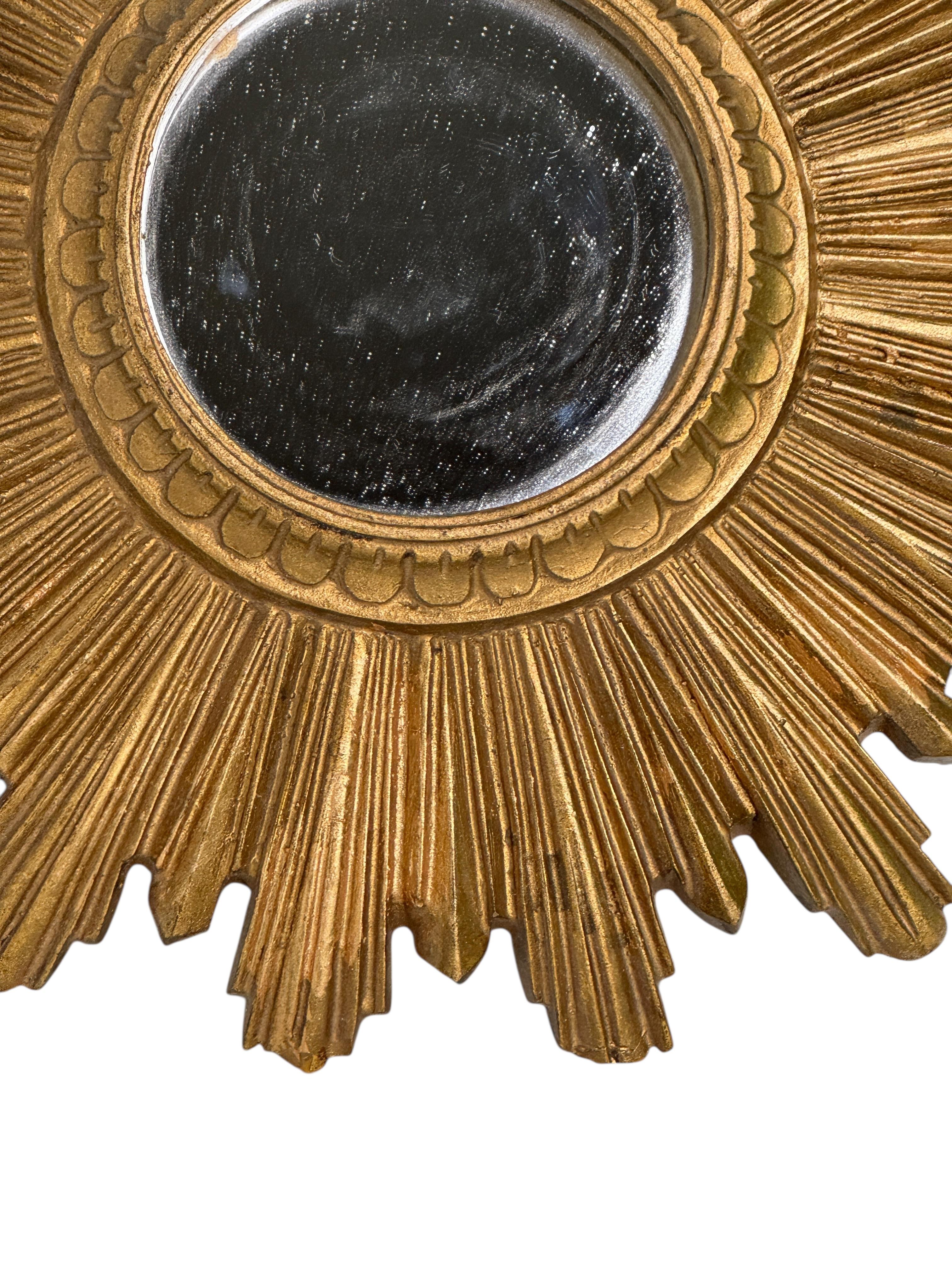 Late 20th Century Petite Cute Starburst Sunburst Gilded Resin Flat Mirror Germany, circa 1970s For Sale