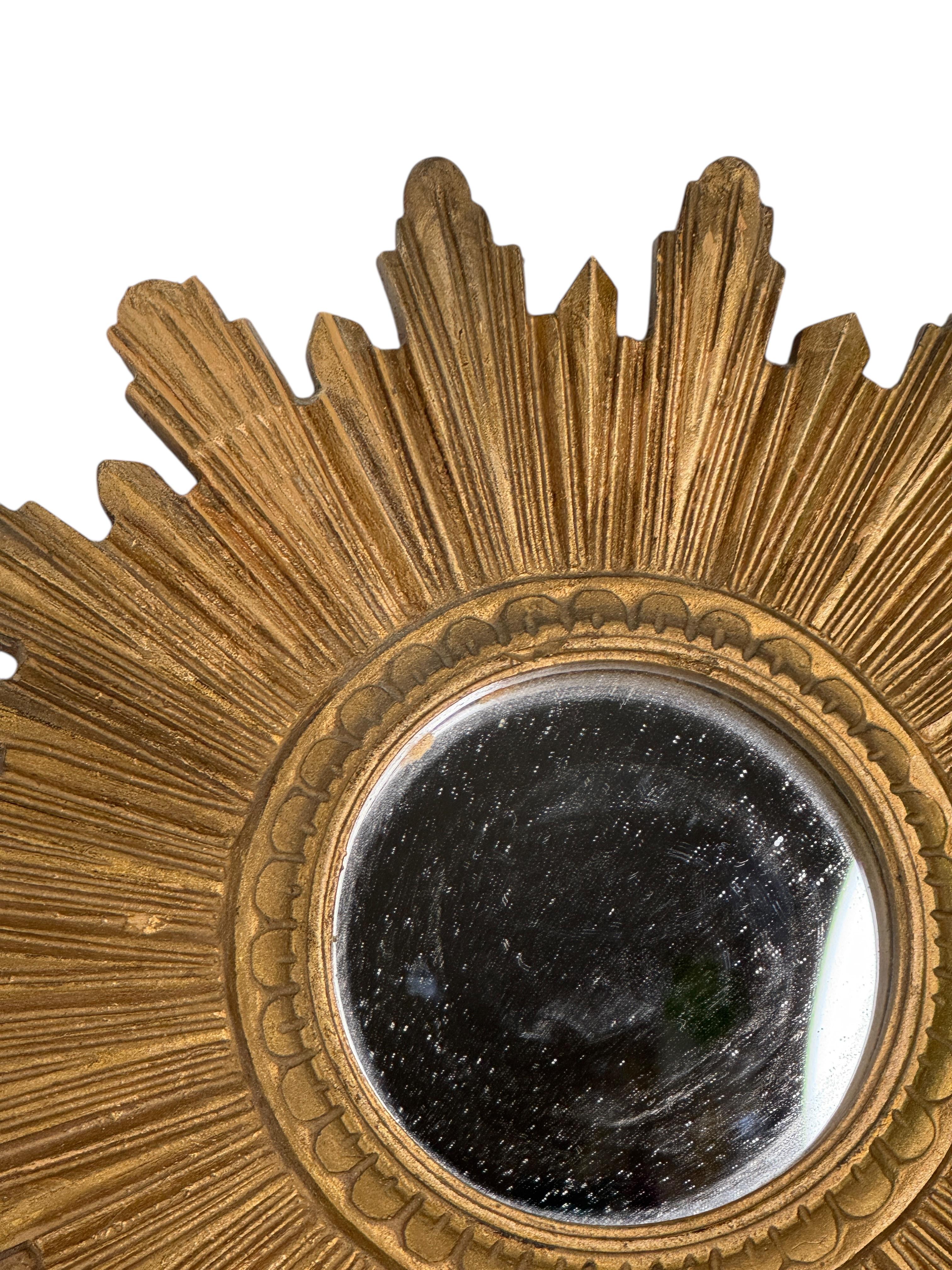 Petite Cute Starburst Sunburst Gilded Resin Flat Mirror Germany, circa 1970s For Sale 1