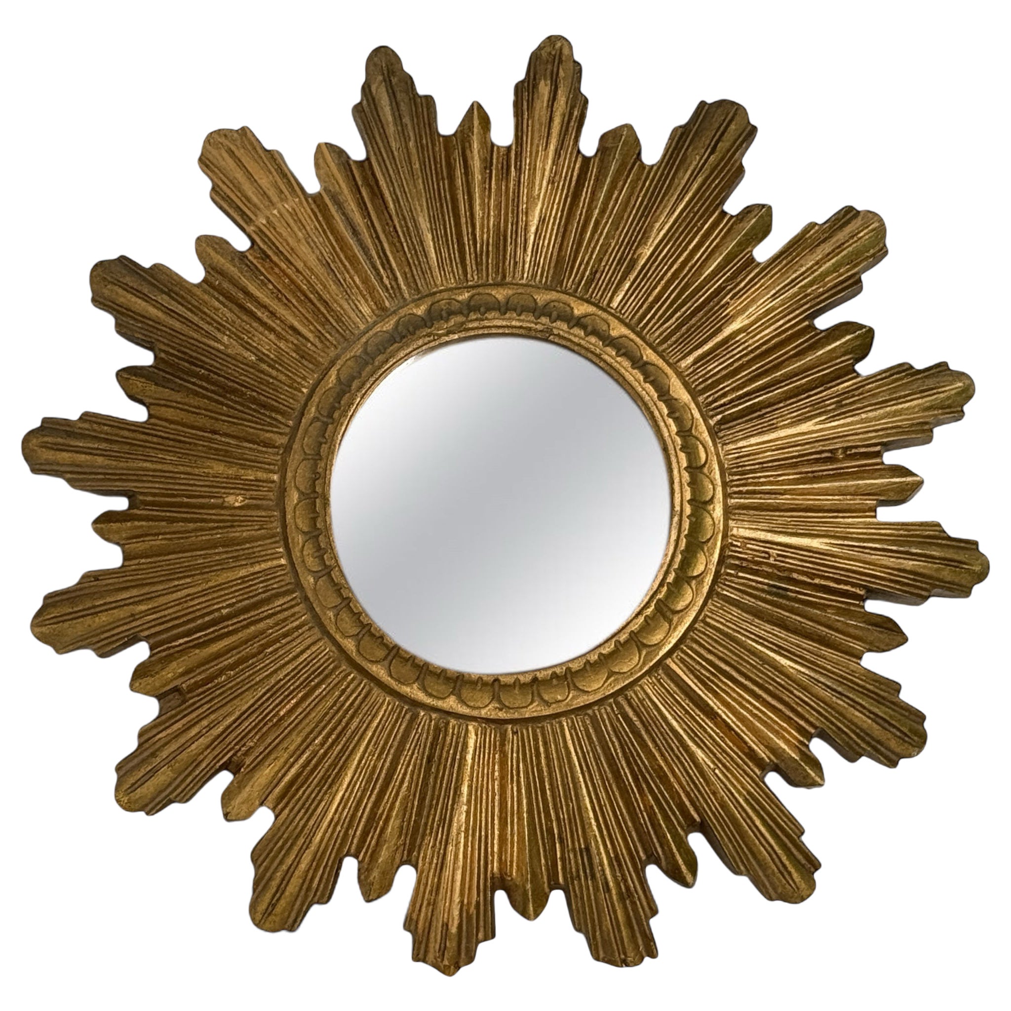 Petite Cute Starburst Sunburst Gilded Resin Flat Mirror Germany, circa 1970s For Sale