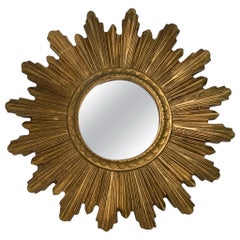 Petite Cute Starburst Sunburst Gilded Resin Flat Mirror Germany, circa 1970s
