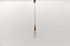 Petite Cylindrical Ceiling Lamp with Teak Wood and Opaline Wood, 1960s
