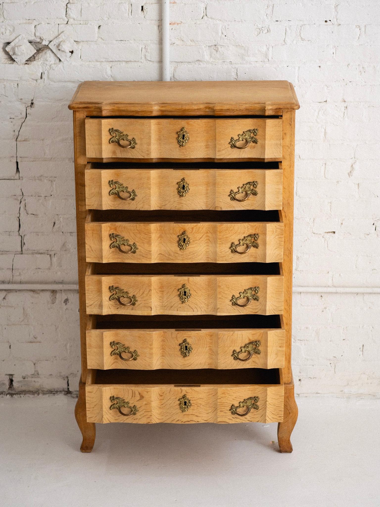 Rustic Petite Danish Blonde Oak Tallboy in the Syle of Henning Kjaernulf