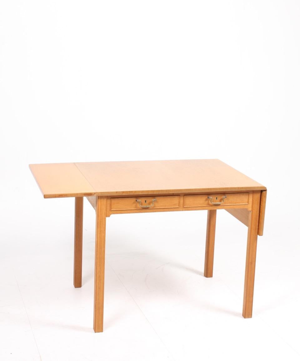 Brass Petite Danish Midcentury Desk in Patinated Oak Designed by Kaare Klint, 1950s