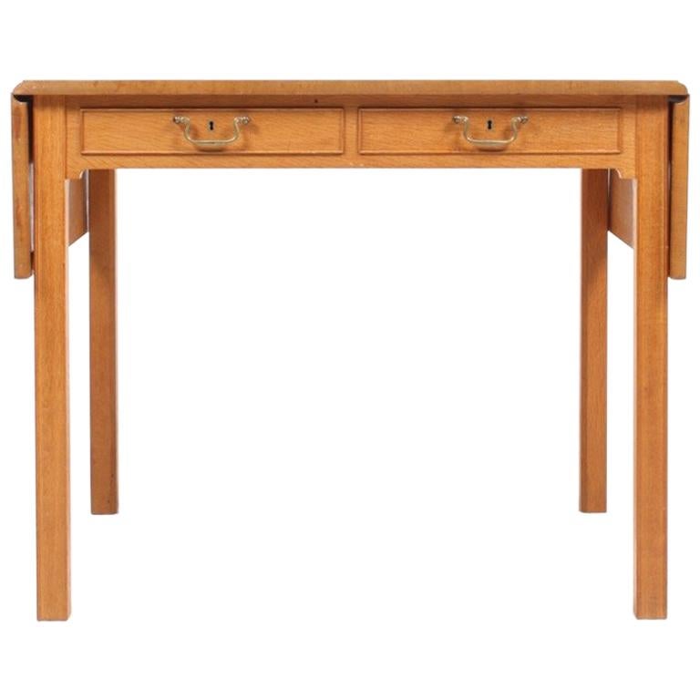 Petite Danish Midcentury Desk in Patinated Oak Designed by Kaare Klint, 1950s