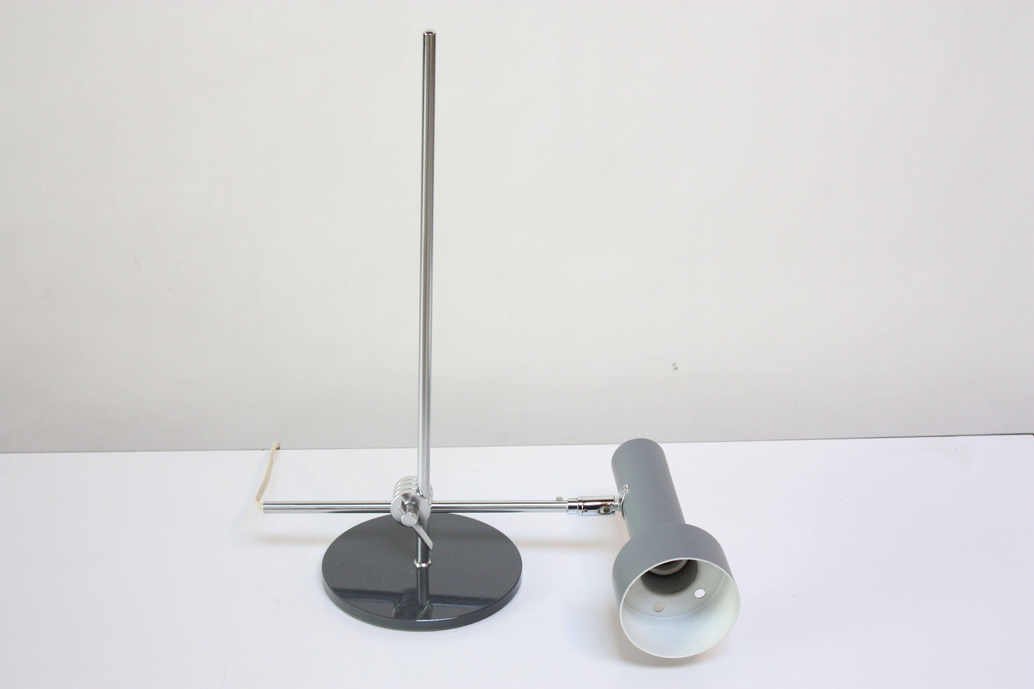 Mid-Century Modern Petite Danish Modern Articulating Table Lamp in Chrome and Metal