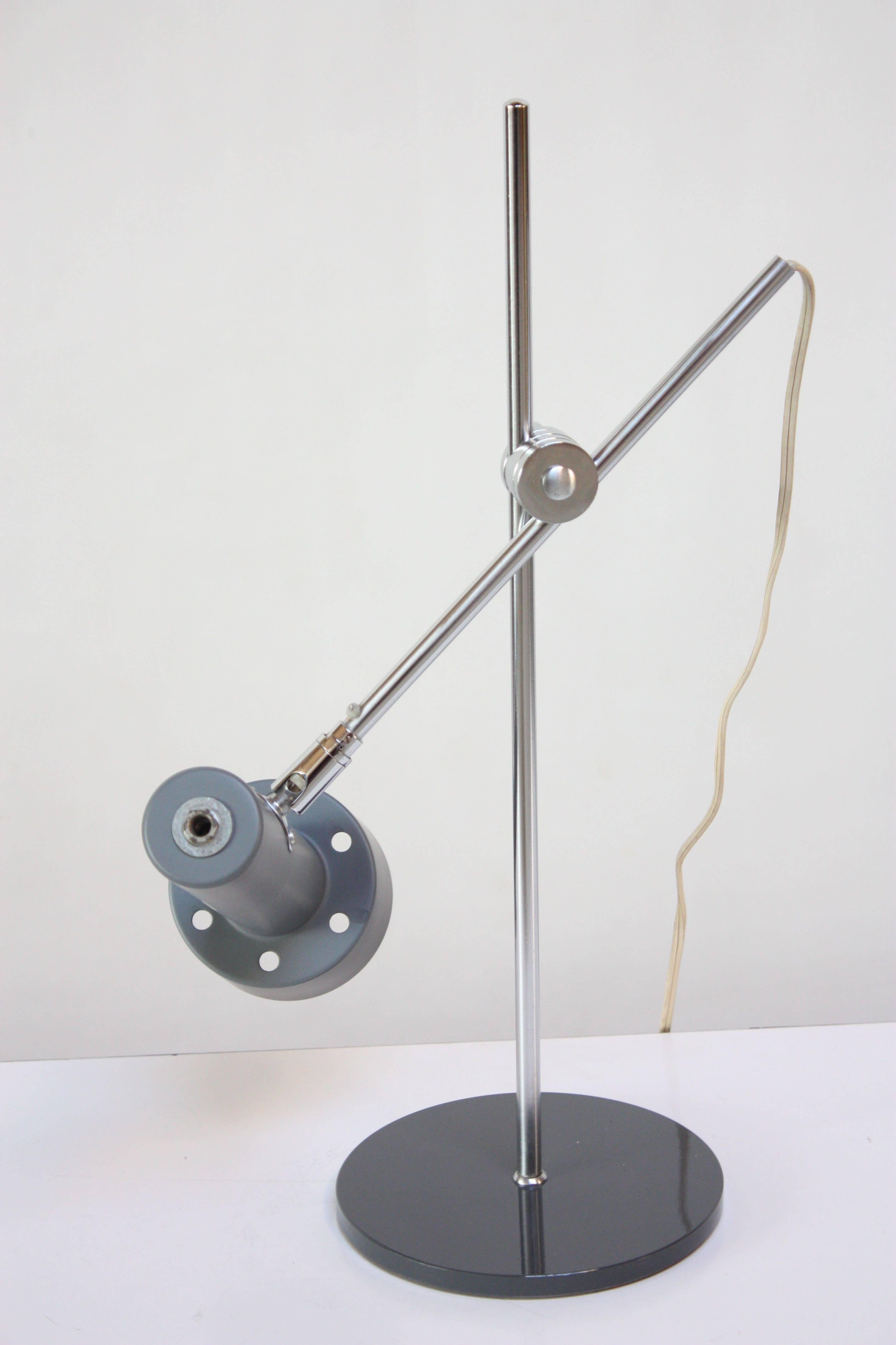 Petite Danish Modern Articulating Table Lamp in Chrome and Metal In Excellent Condition In Brooklyn, NY