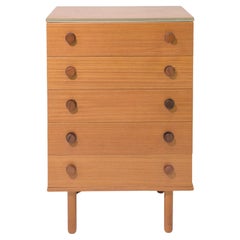 Retro Petite Danish modern teak 5 drawer narrow dresser with teak round knobs 