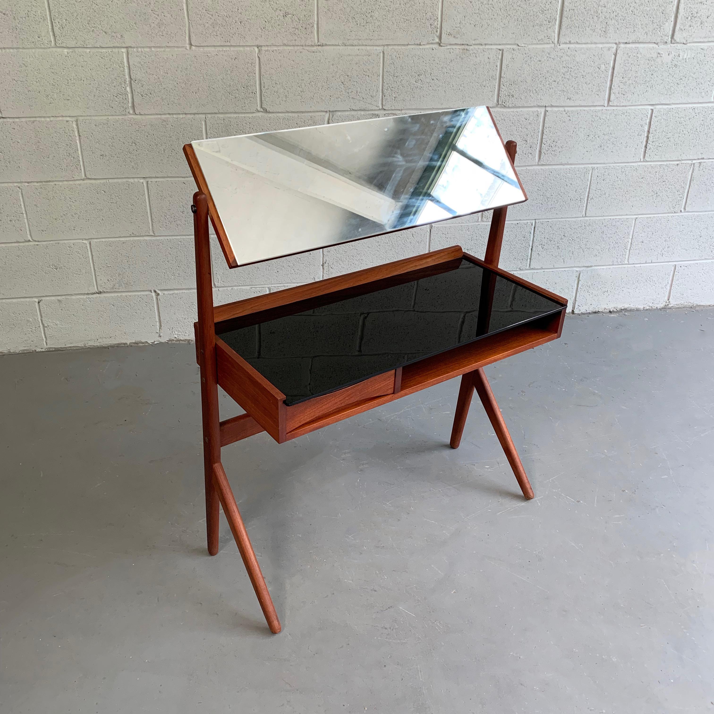 Petite Danish Modern Teak Mirrored Vanity by Arne Vodder For Sale 1
