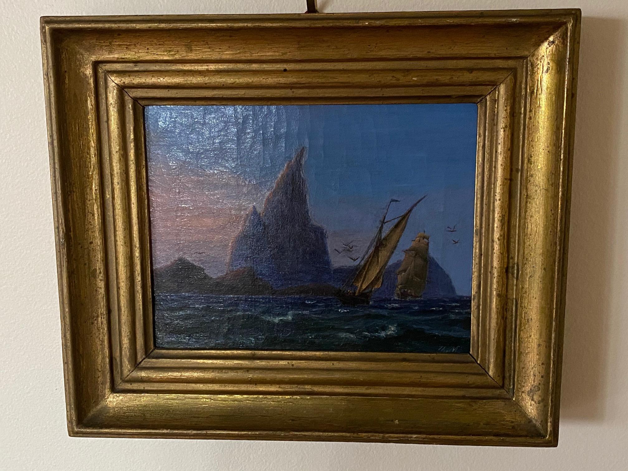 Remarkably compelling petite Danish seascape by Thorvald Moller. Beautiful deep colors. Late 18th-early 19th century. Signed Th.M.

Listed dimensions include frame.