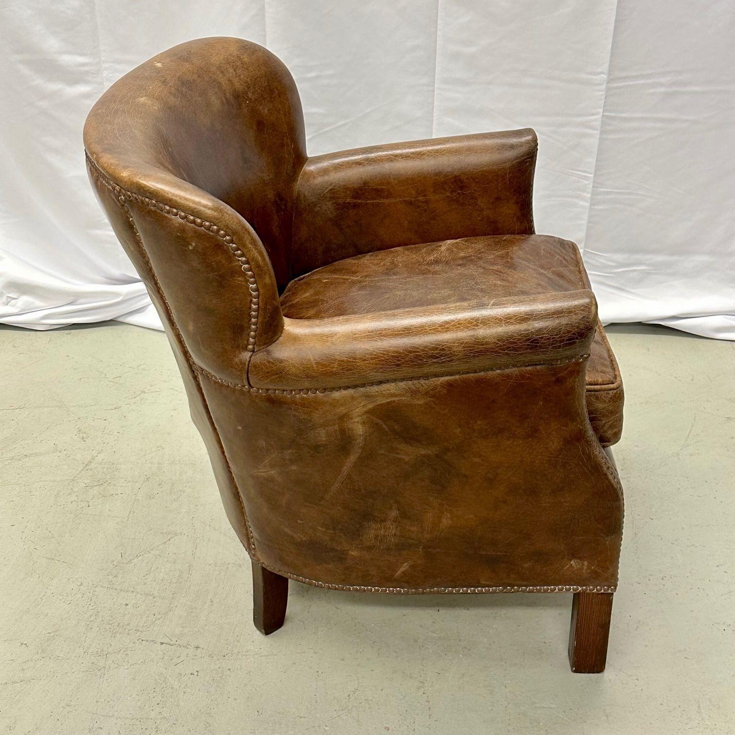 Petite Danish Style Distressed Leather Club / Lounge / Arm / Desk Chair 5