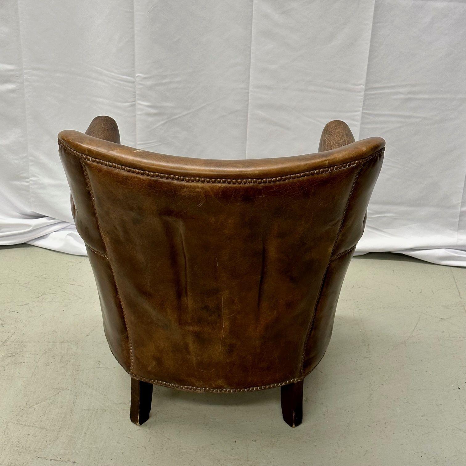 Petite Danish Style Distressed Leather Club / Lounge / Arm / Desk Chair 6