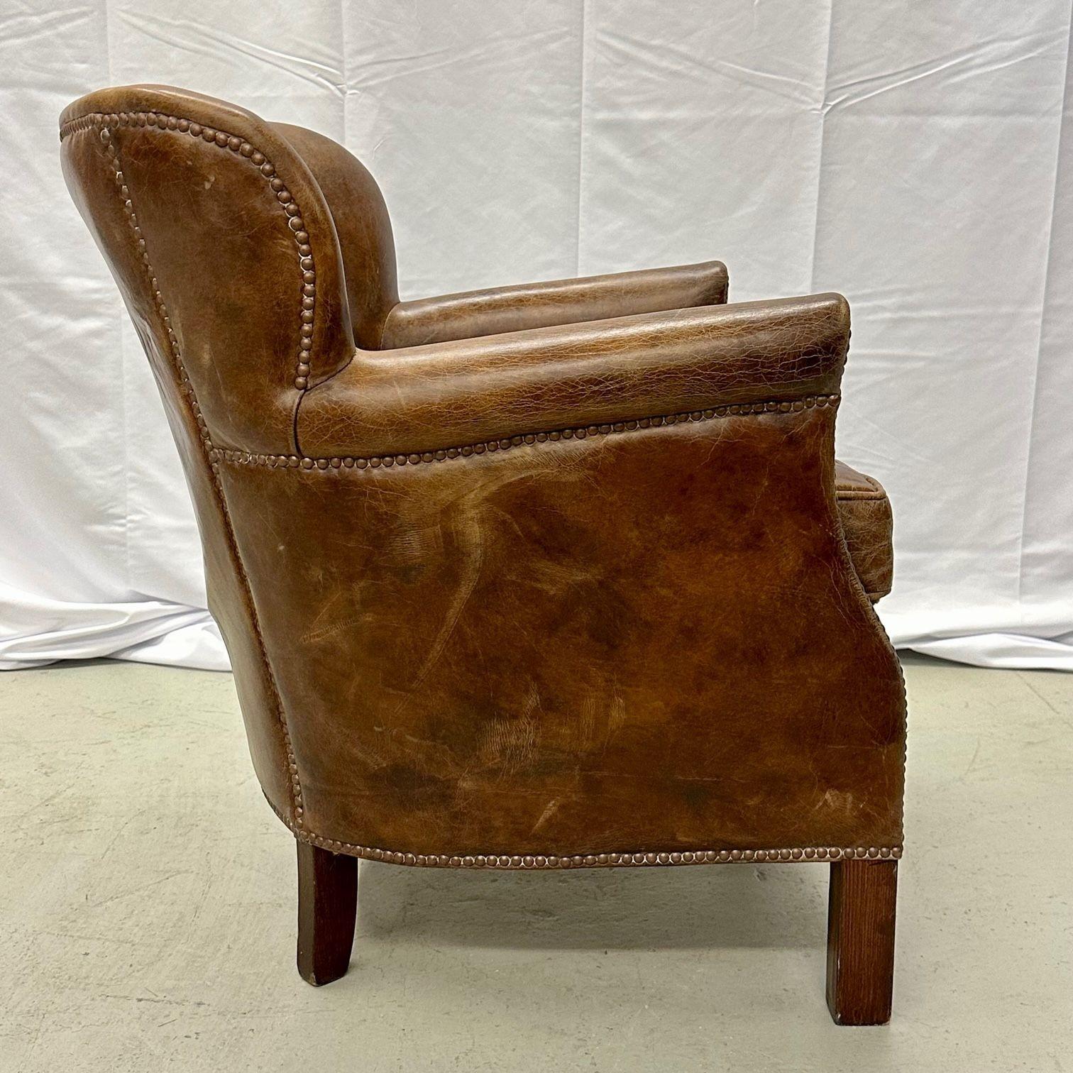 Petite Danish Style Distressed Leather Club / Lounge / Arm / Desk Chair 3