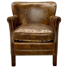 Petite Danish Style Distressed Leather Club / Lounge / Arm / Desk Chair