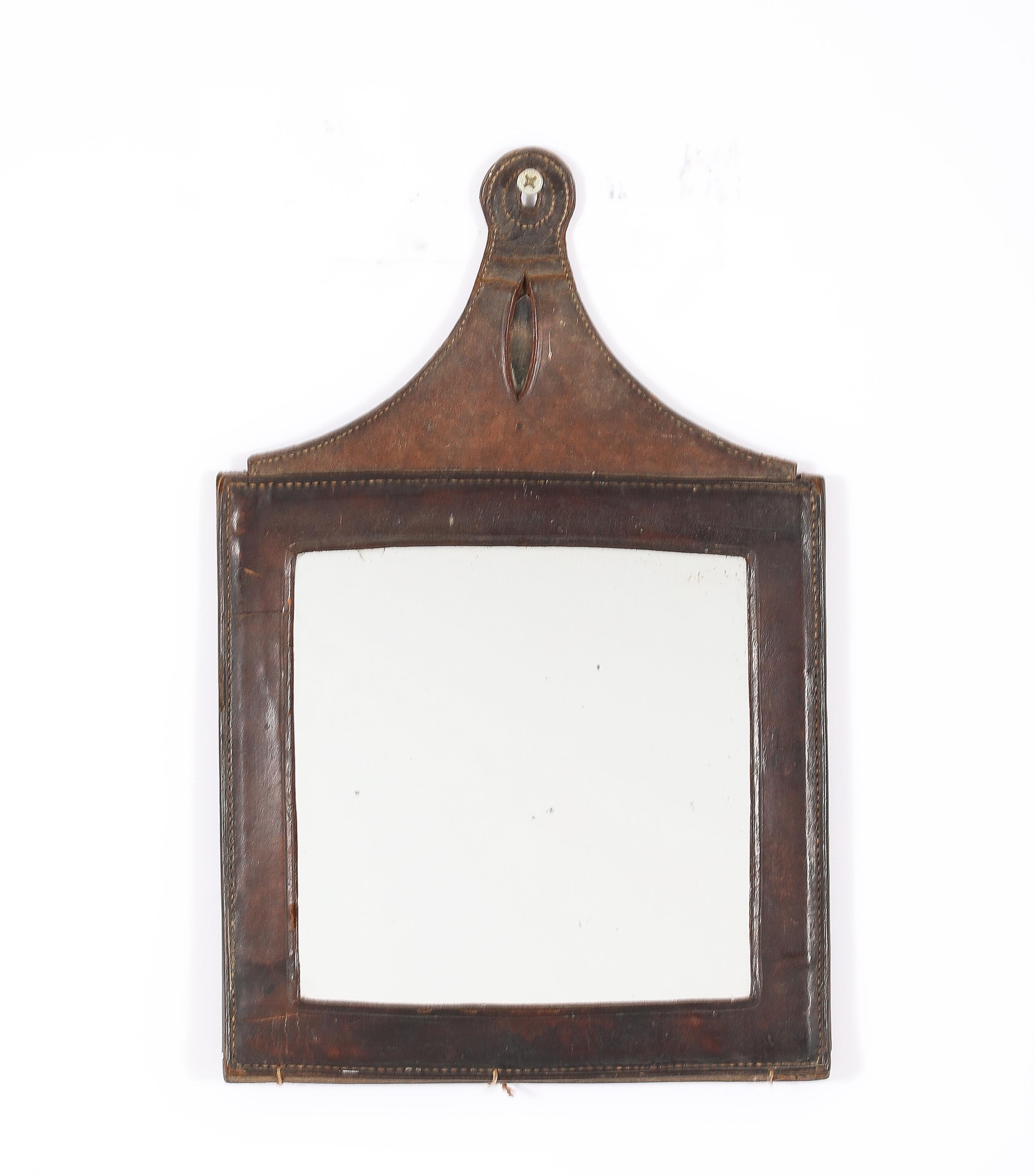 Elegant minimalist all leather wall mirror with 