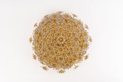 1 of 3 Delicate Gilt Brass Cut-Glass Flower Flush Mount by Palwa, Germany, 1970s