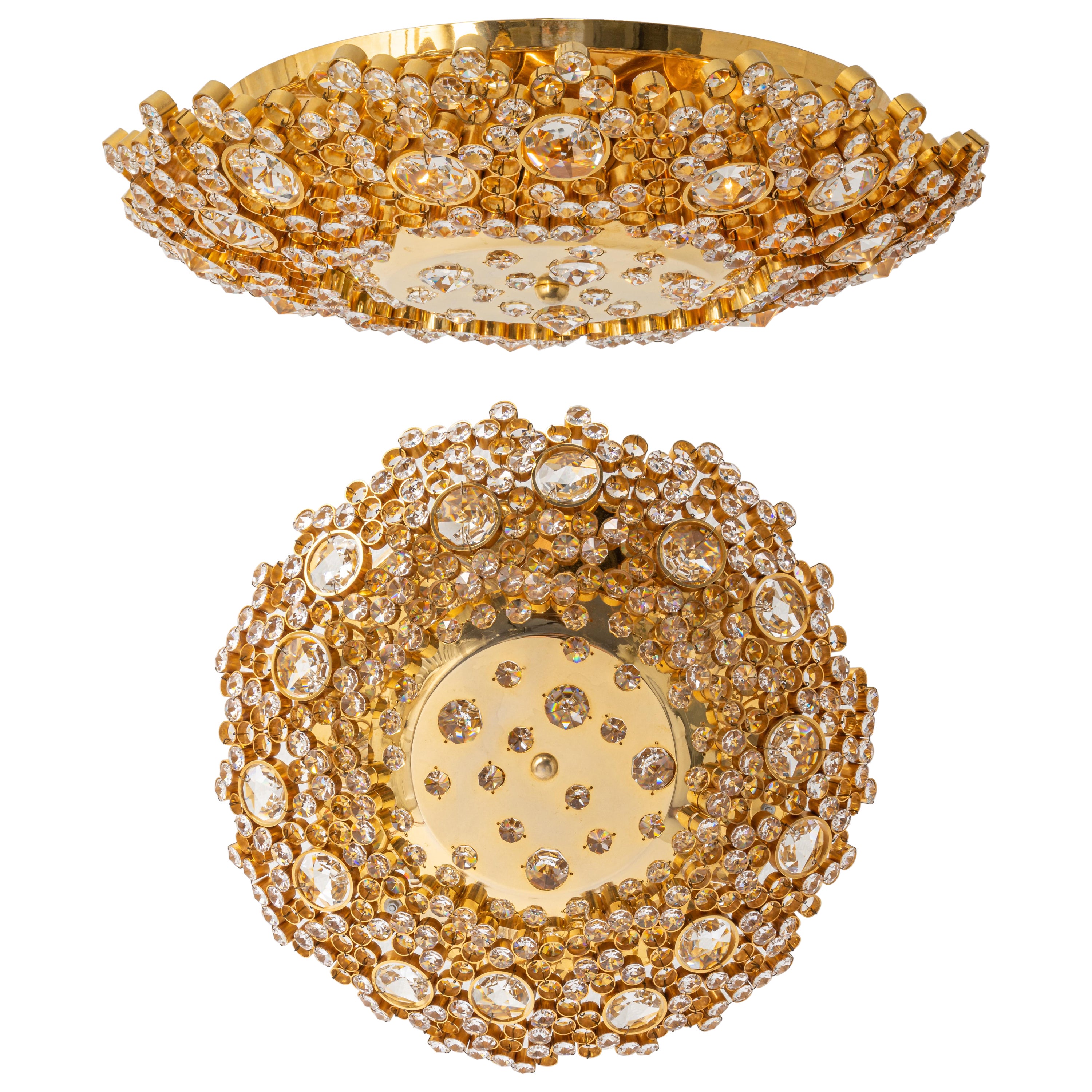 Petite suspension à fleurs délicate en laiton doré et verre taillé de Palwa, Allemagne, années 1970