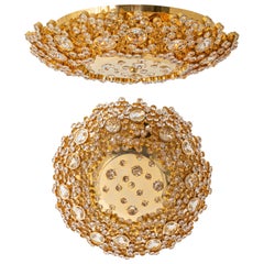 Petite Delicate Gilt Brass Cut-Glass Flower Flush Mount by Palwa, Germany, 1970s