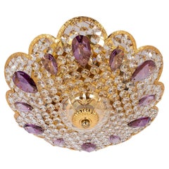 Petite Delicate Gilt Brass Cut-Glass Flower Flush Mount di Palwa, Germania, anni '70