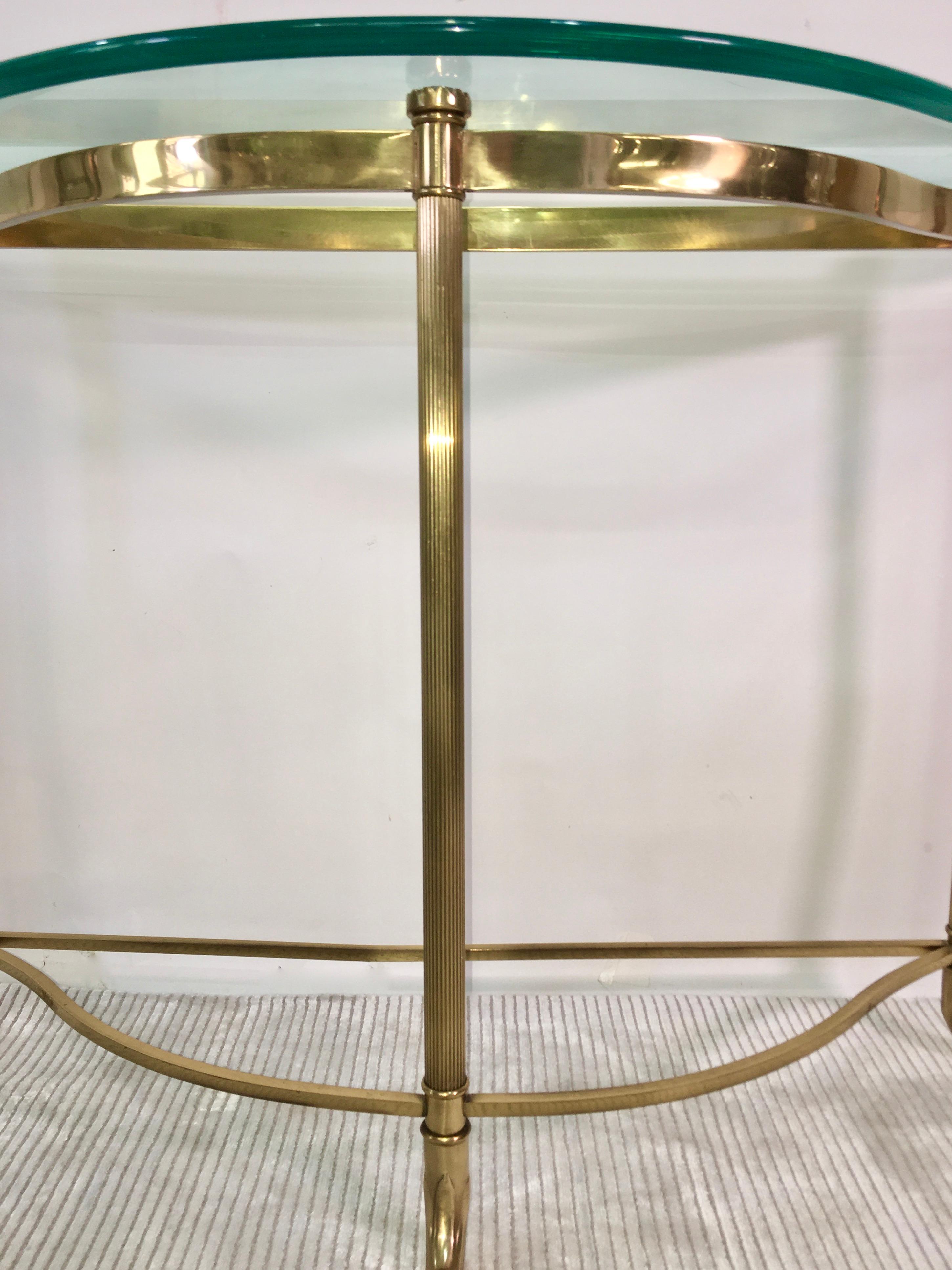 Petite Demilune Brass Console Table In Good Condition In Hanover, MA