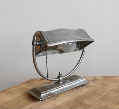 Art Deco Petite Desk Lamp, Chromed Pewter, Pull Chain, Europe, 1940