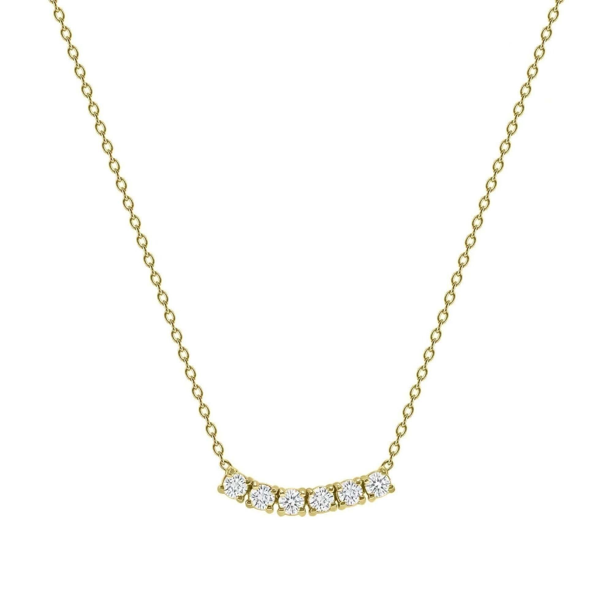 Petit collier incurvé à six pierres en or 14 carats avec diamants