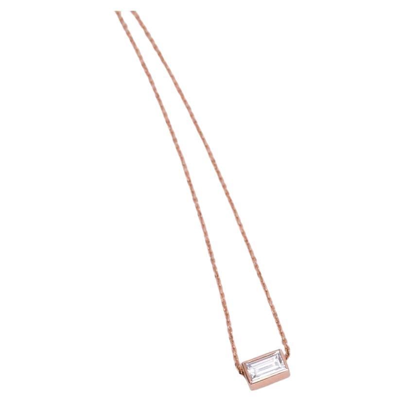 Petite Diamond Baguette Pendant Necklace in Rose Gold For Sale