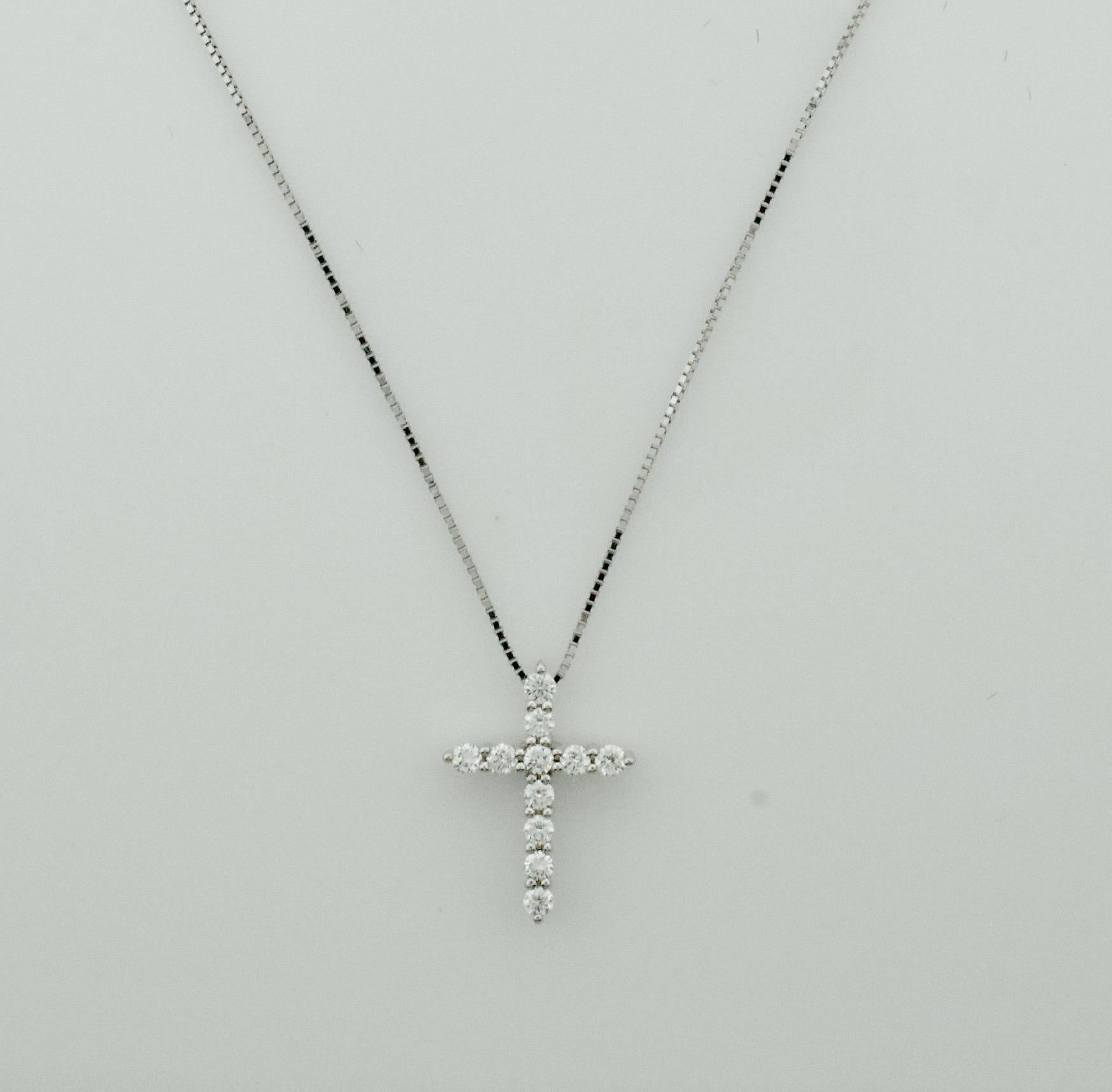 Modern Petite Diamond Cross in White Gold on Chain For Sale