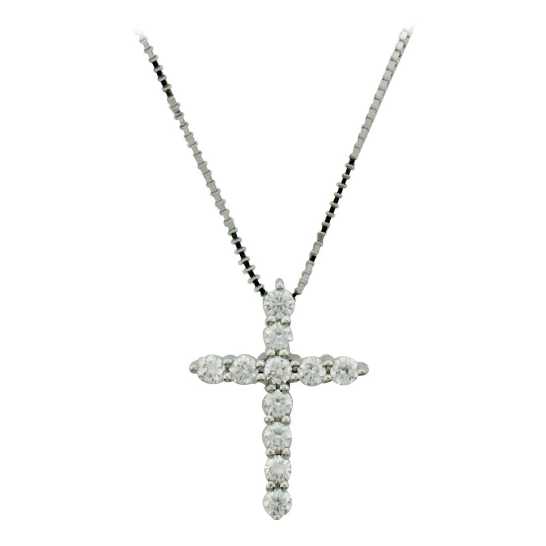 Petite Diamond Cross in White Gold on Chain For Sale