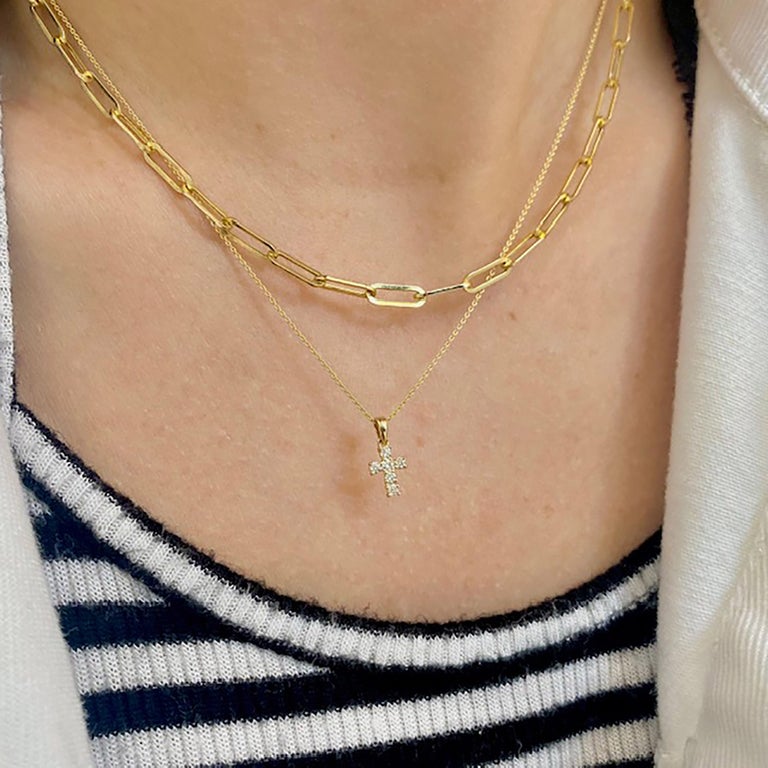 Contemporary Petite Diamond Cross Necklace Cross Pendant .26ct Diamond Religious Necklace For Sale