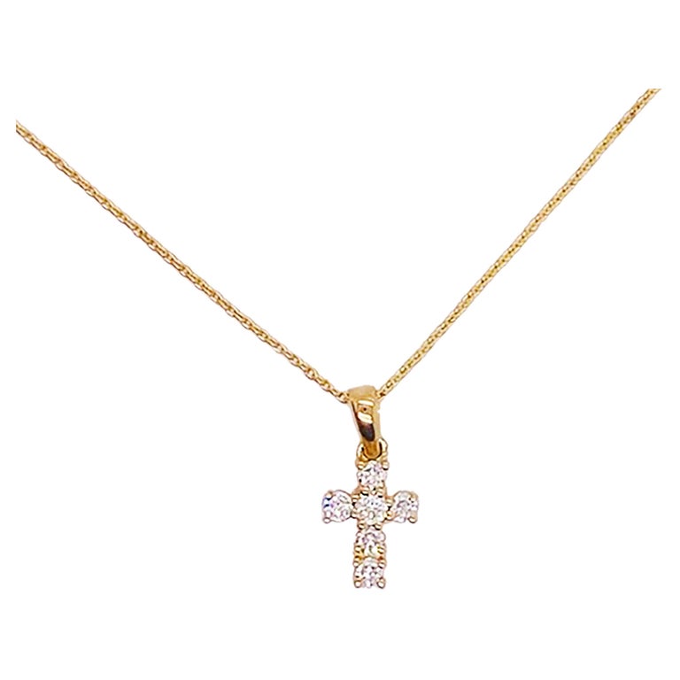 Petite Diamond Cross Necklace Cross Pendant .26ct Diamond Religious Necklace For Sale
