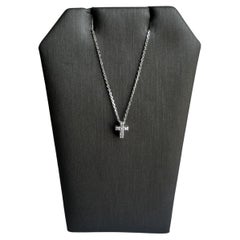 Petite Diamond Cross Necklace in 18kt White Gold - 0.03ctw, Adjustable 14.5-16"