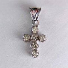 Petite Diamond Cross Pendant Necklace 14k White Gold