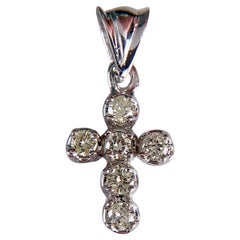 Petite Diamond Cross Pendant Necklace 14k White Gold