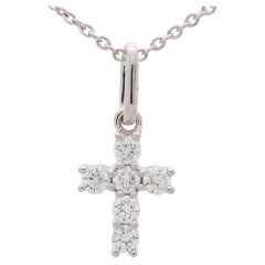 Petite Diamond Cross Pendant Set in 18k White Gold