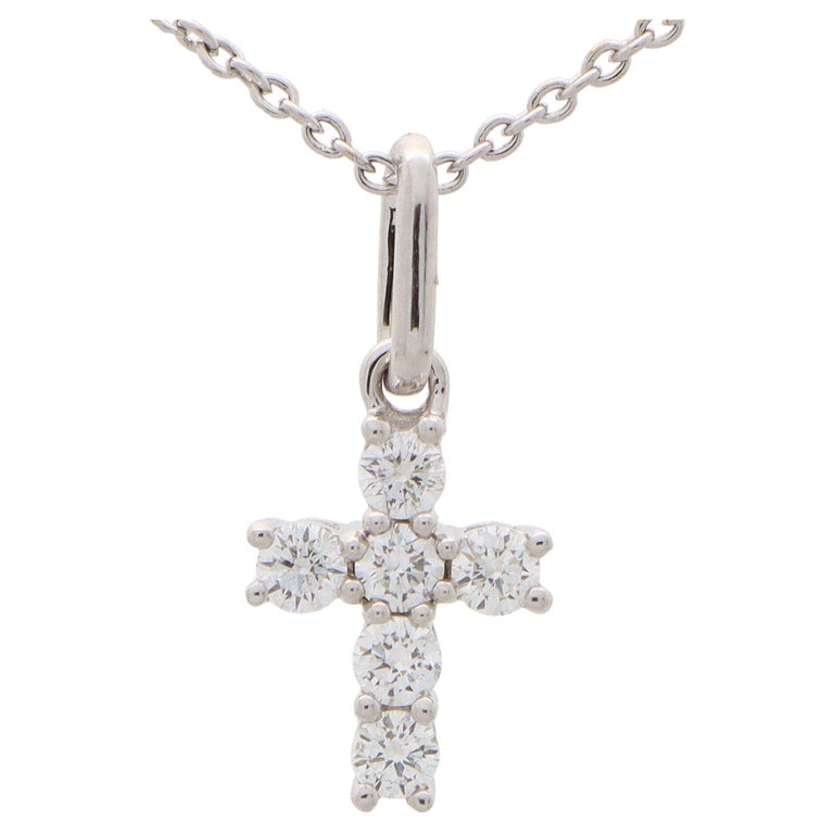 Petite Diamond Cross Pendant Set in 18k White Gold For Sale at 1stDibs