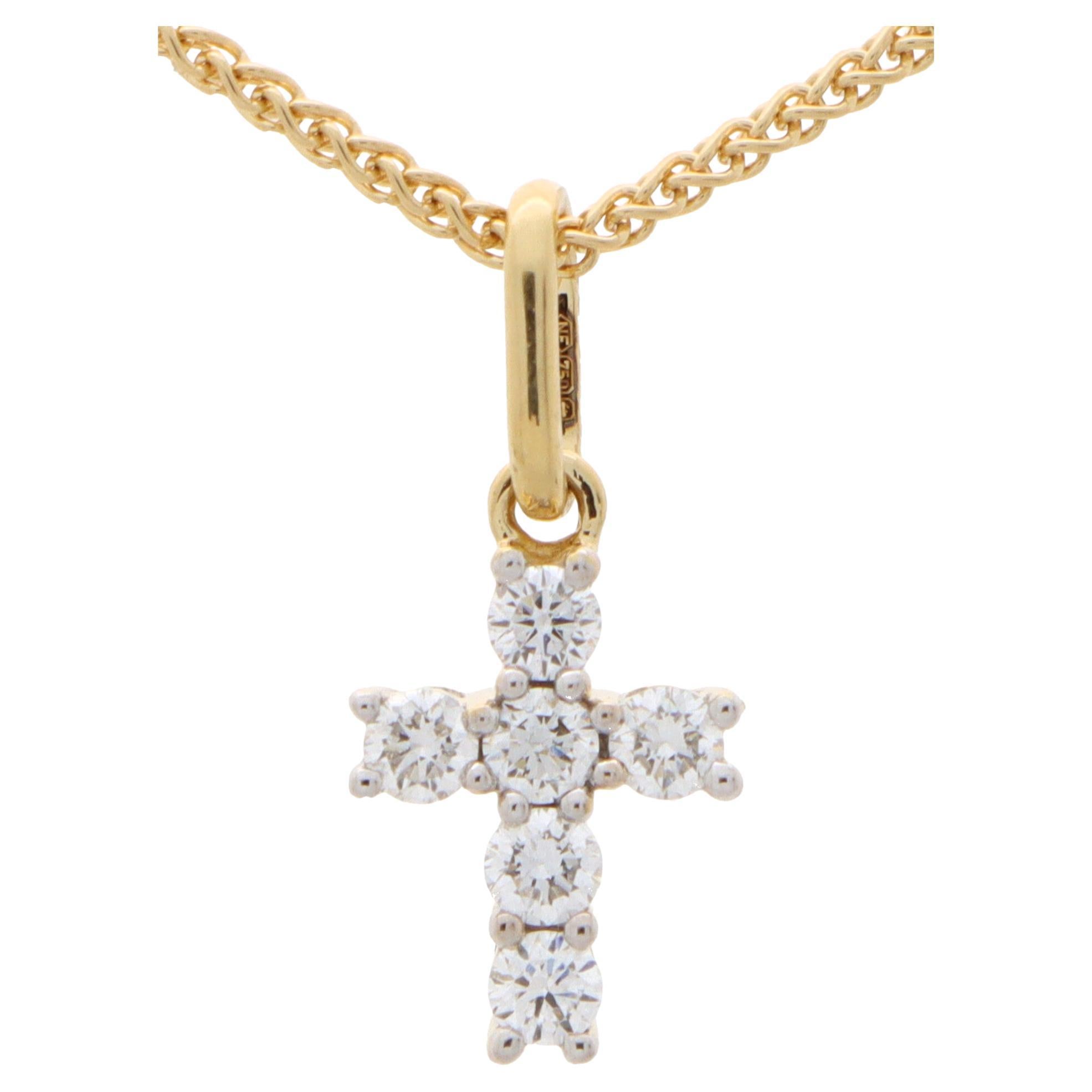 Petite Diamond Cross Pendant Set in 18k Yellow Gold