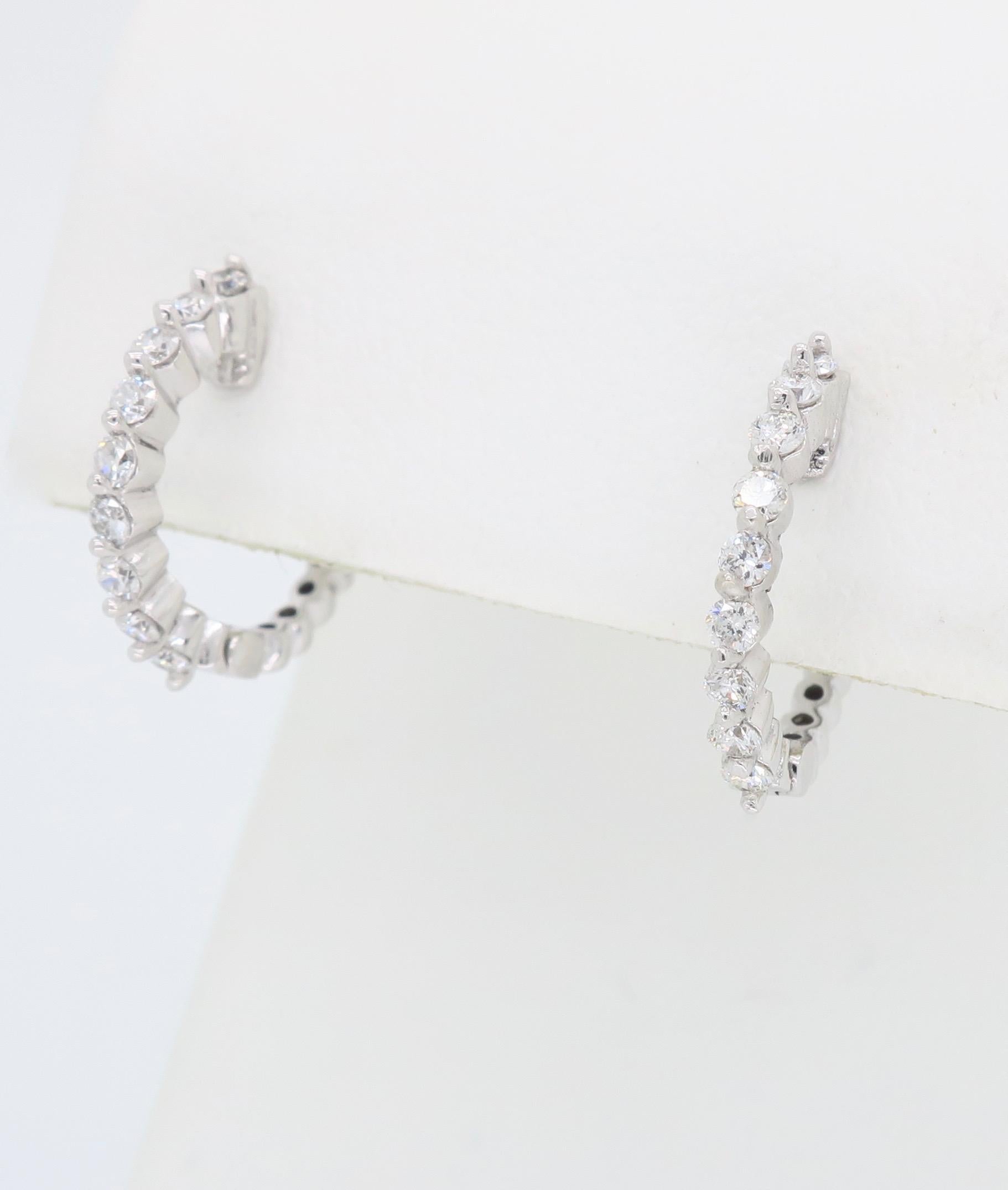 Petite Diamond Hoop Earrings In New Condition In Webster, NY