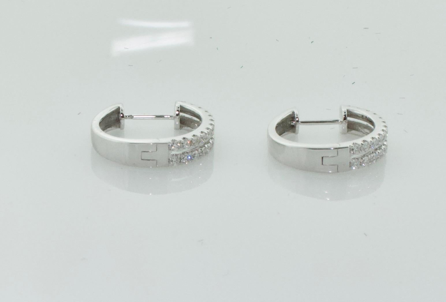 Modern Petite Diamond Hoop Earrings in White Gold For Sale