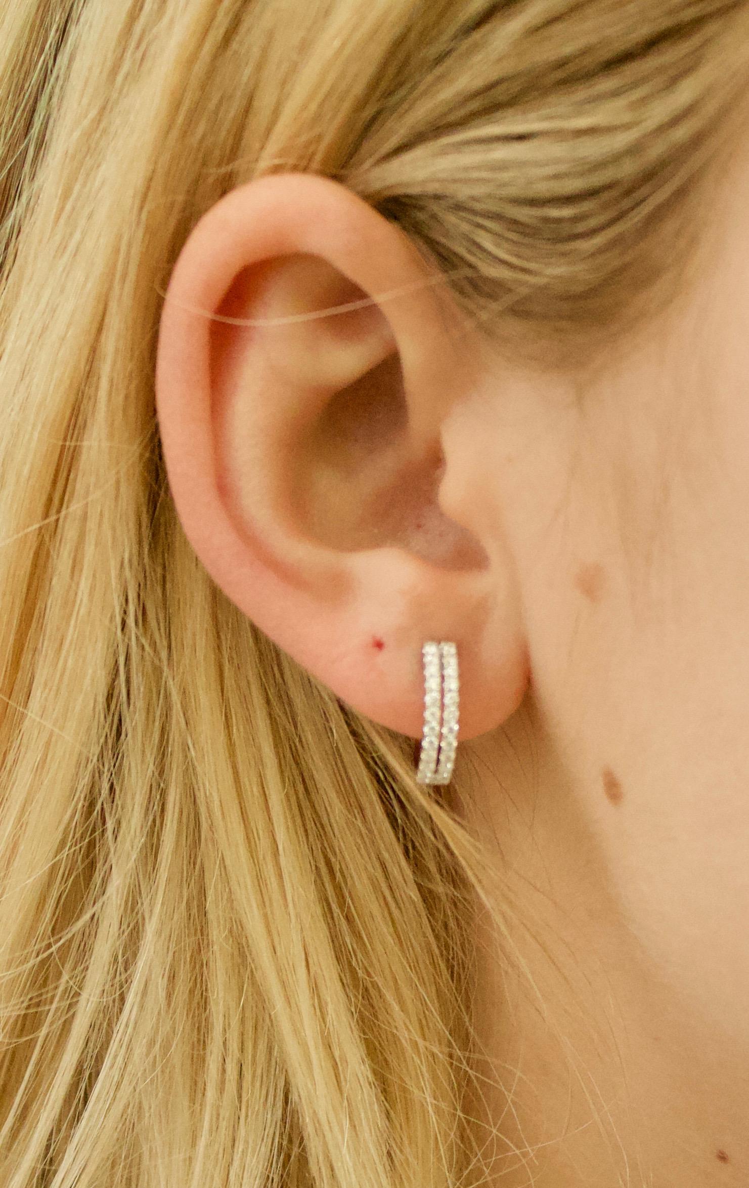 Women's or Men's Petite Diamond Hoop Earrings in White Gold For Sale