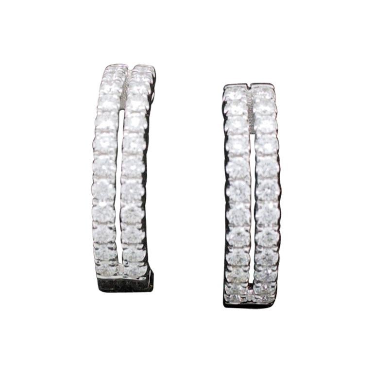 Petite Diamond Hoop Earrings in White Gold For Sale